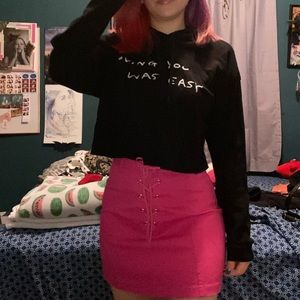 Magenta lace up mini skirt